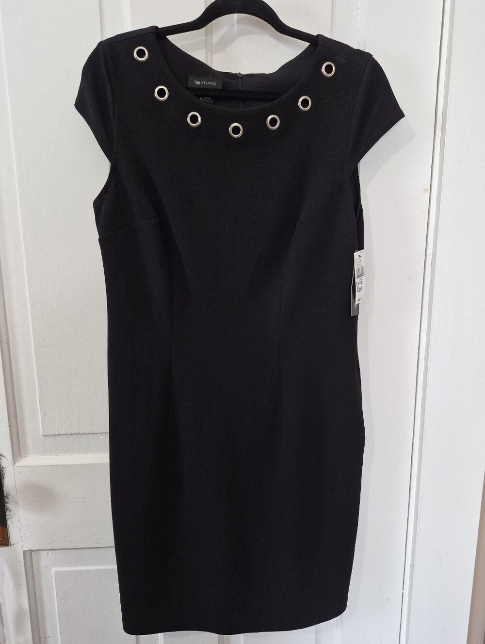 AB Studio Black Sheath Dress with Grommet Neckline